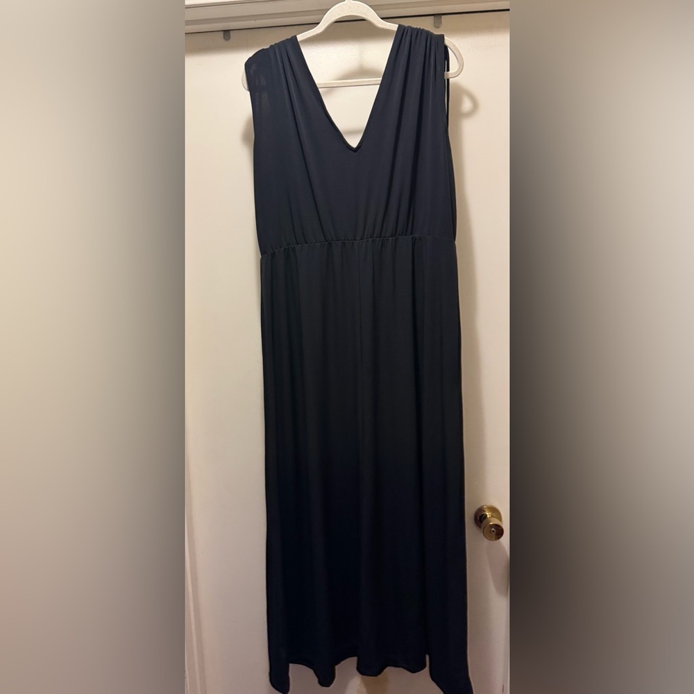 IMAN Global Chic Cinched Shoulder V-Neck Maxi Dress Black Size XL - Picture 5 of 9